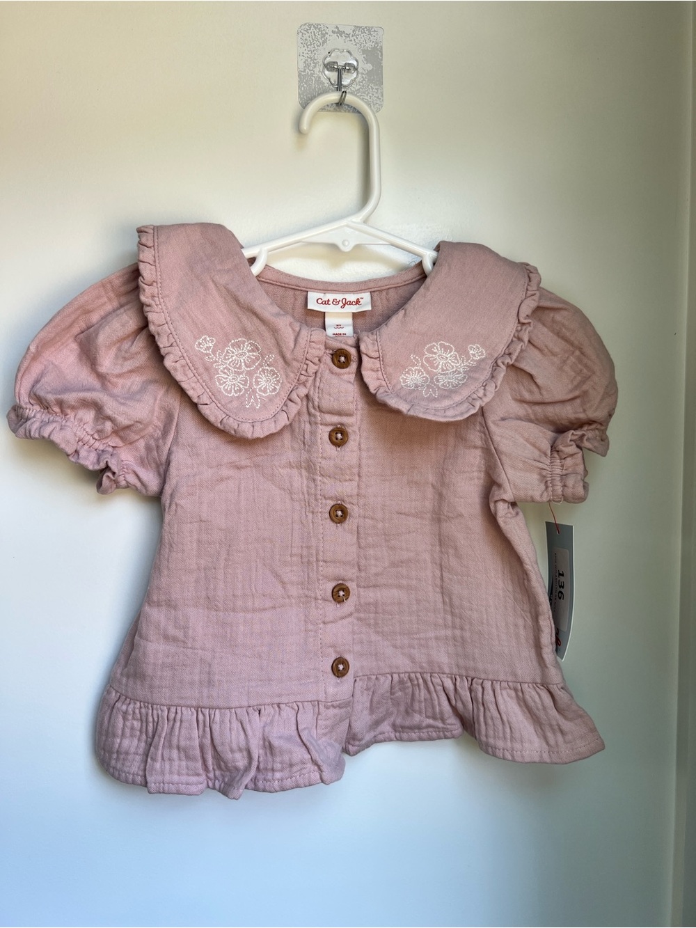 Cat & Jack Pink Embroidered Peter Pan Collar Blouse Size 2T NWT